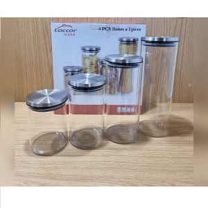 4 Bocaux conservation alimentaires en verre et couvercle INOX