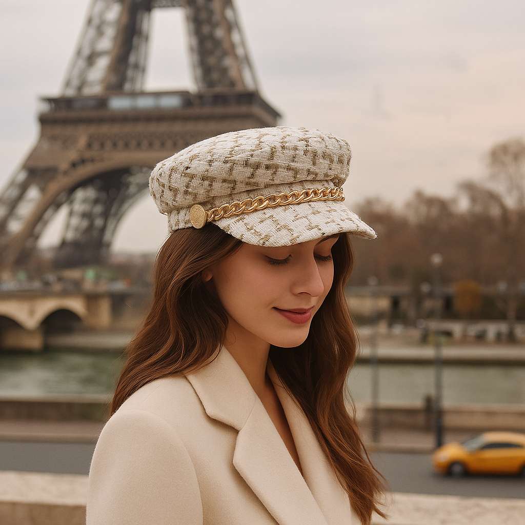 Béret Casquette Gavroche Femme à Chaine – Image 3