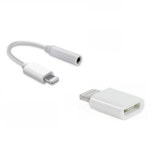 2 Adaptateurs : USB mâle/iPhone femelle + jack femelle/iPhone mâle