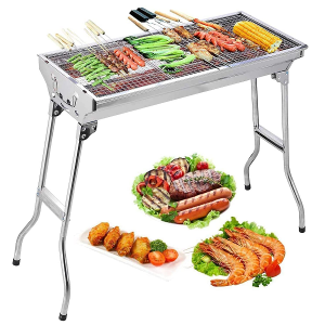 Barbecue charbon rectangulaire sur pied inox 73x33x71cm