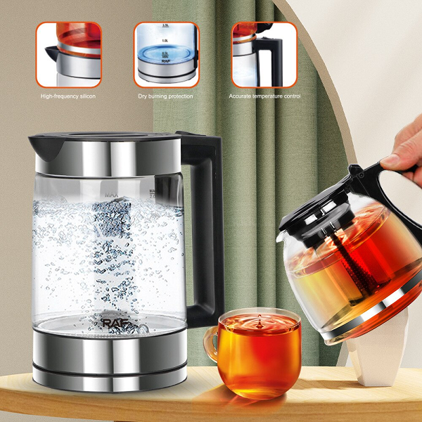 Ensemble Bouilloire Verre 2L + Théière Passoire 0.8L 1500W – Image 3