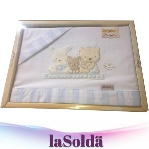 Parure de Lit Pour Bébé Blanc et Bleu 100% coton