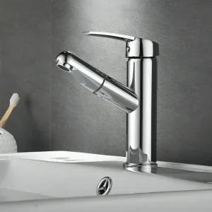 Robinet salle de bain extractible chromé – Bec rétractable à levier unique