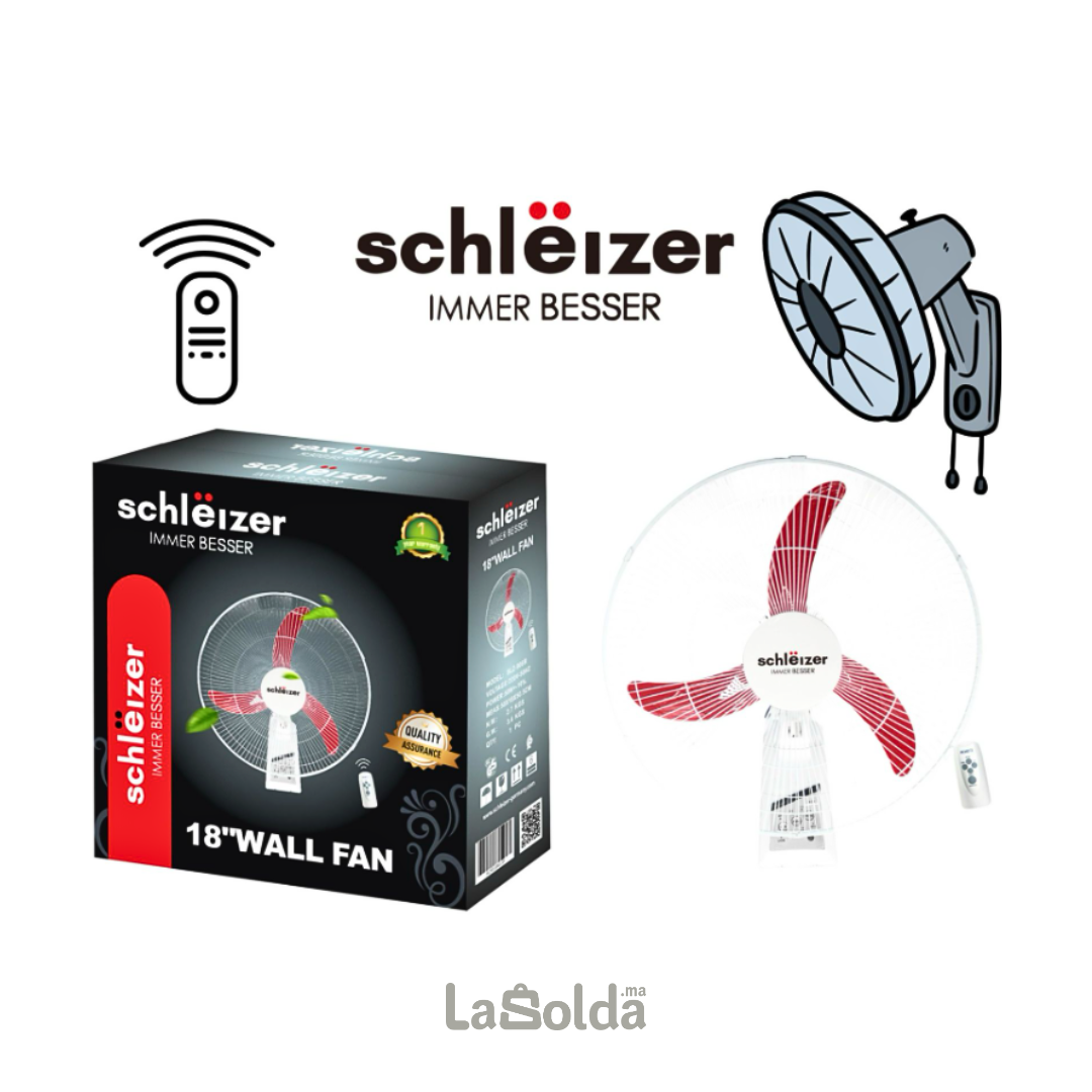 Ventilateur mural Schleizer 18 pouces avec télécommande
